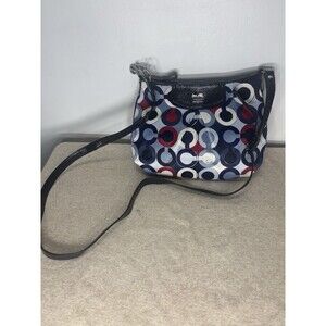 COACH Ashley Op Art Satin Multi Print Handbag Purse Shoulder Bag Crossbody 10x7”